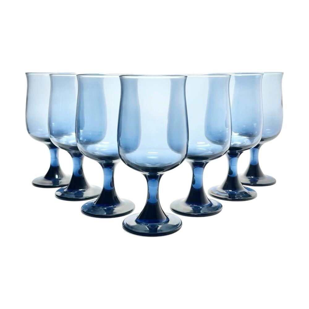 Libbey “Connoisseur (Dusky Blue, Tulip)” Set of 7 Wine Glasses 6 1/2” 12oz